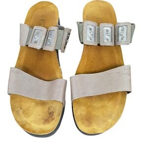 Naot Sandals Womens Size 11 Gray Slide Wedge Leather Studded Rhinestone Comfort
